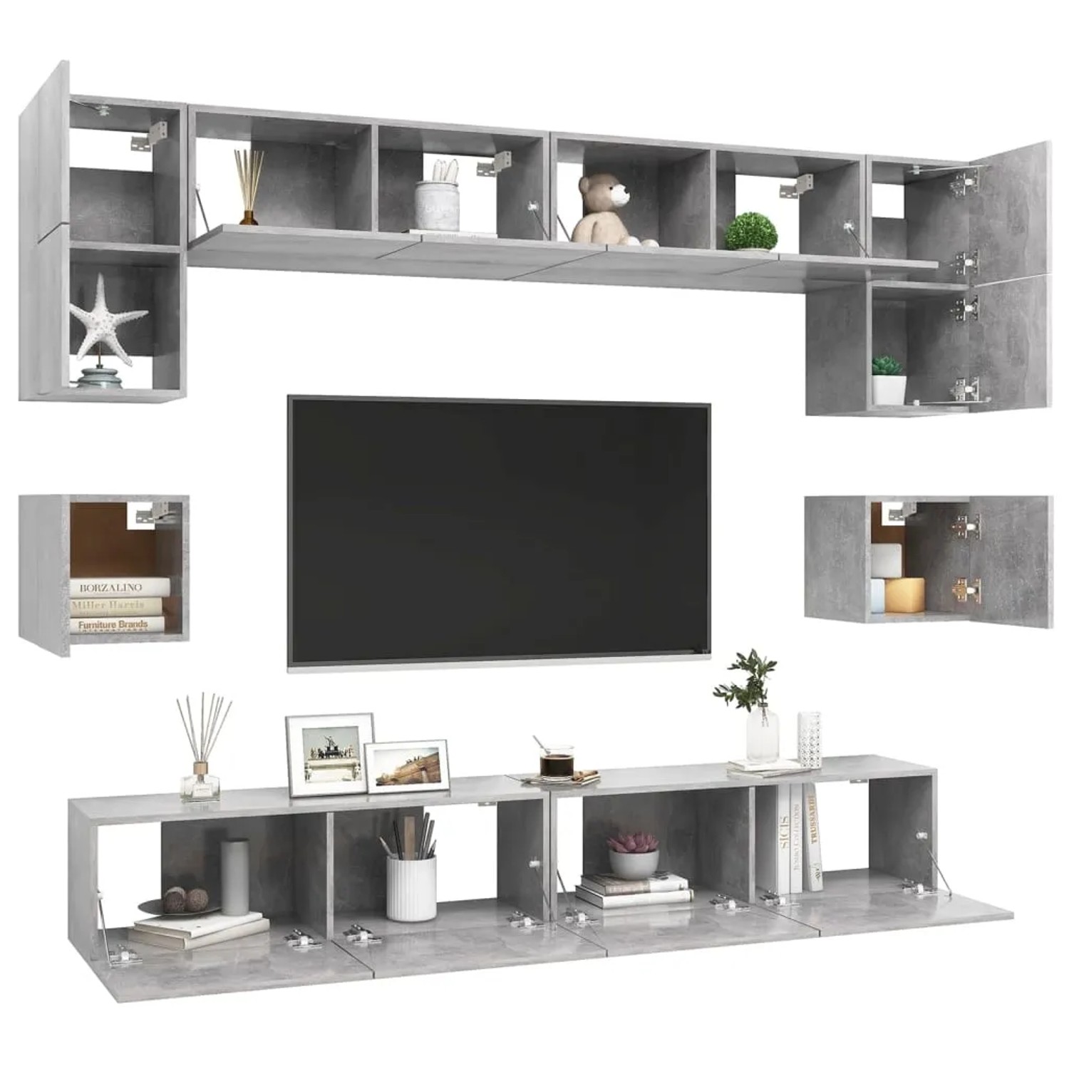 vidaXL 8-tlg. TV-Schrank-Set Betongrau Holzwerkstoff 4