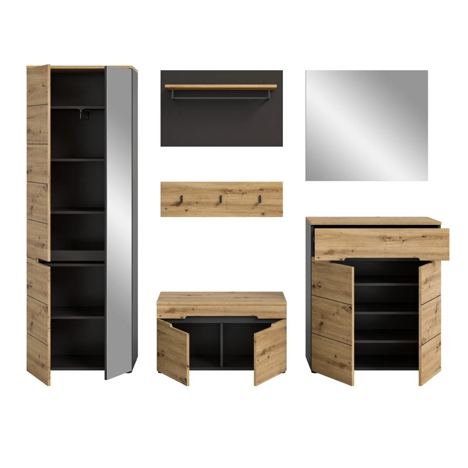 Inn.Furn Garderobe Set 6-teilig Eiche Grau 255 cm mit Soft-Close Cooper_9