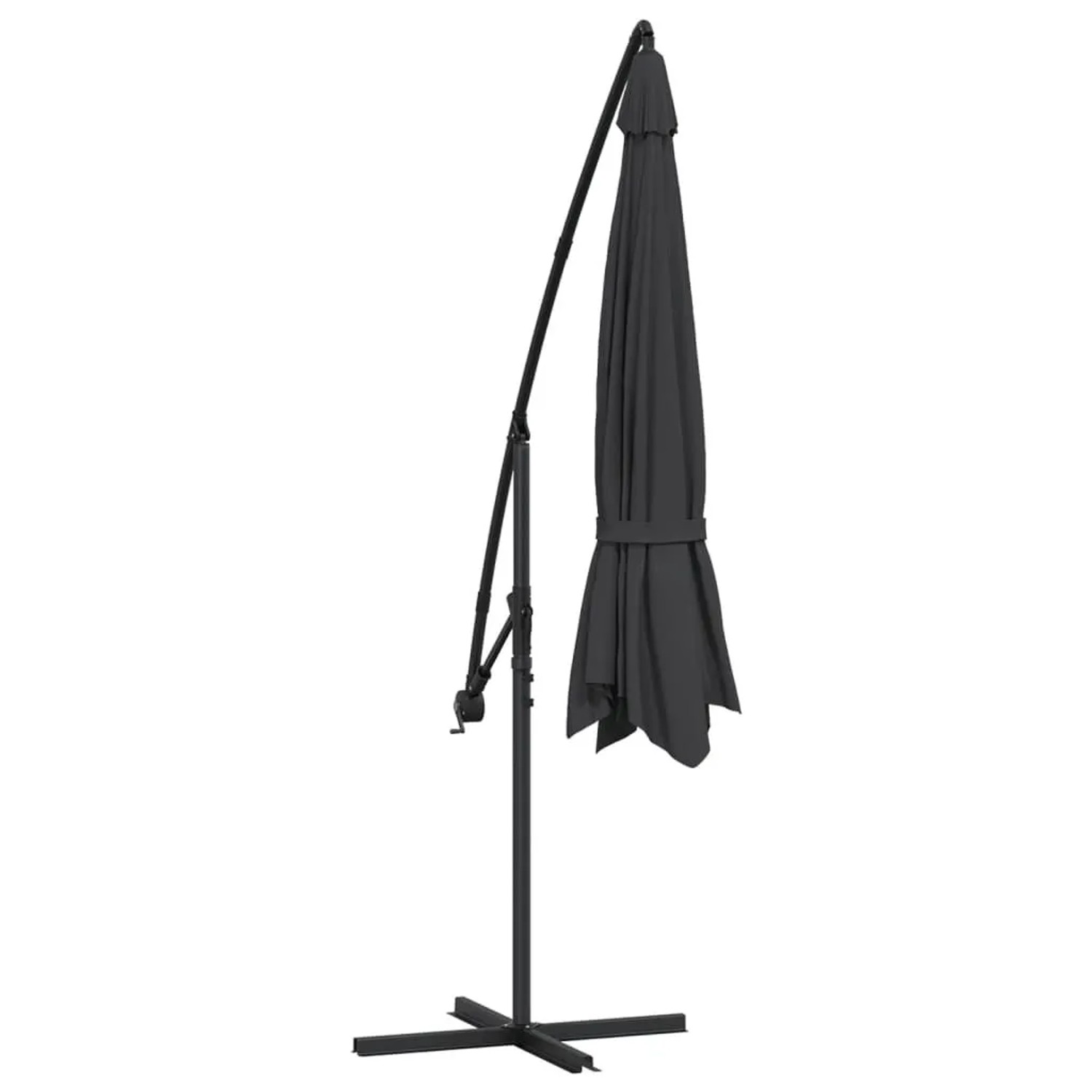 Geschlossener, schwarzer Ampelschirm (350 cm) mit Metallmast und Kreuzfuß von vidaXL.