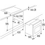 Skizze des PKM Einbaubackofens EBO6-45 mit Maßangaben für den Einbau.