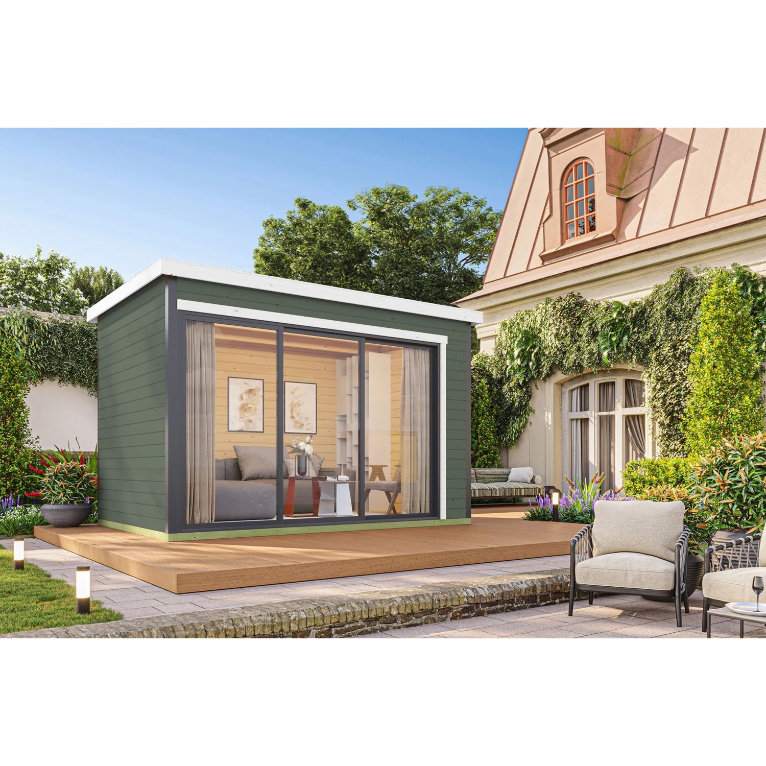 Lasita Gartenhaus Austin 3 Grau-Grün 360 cm x 240 cm