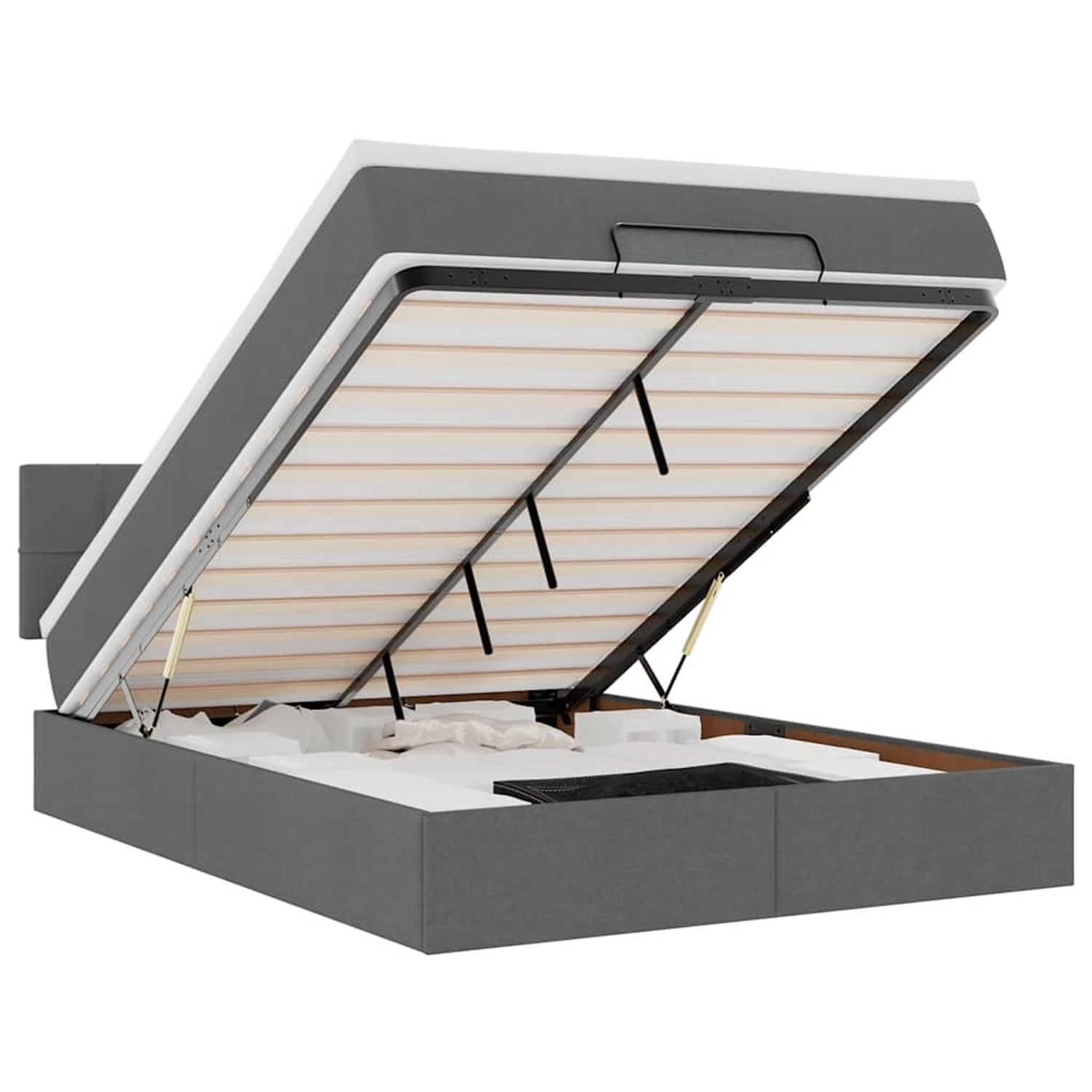 vidaXL Ottomane Bett mit Matratze & LEDs Dunkelgrau 140x190 cm Stoff 3312306