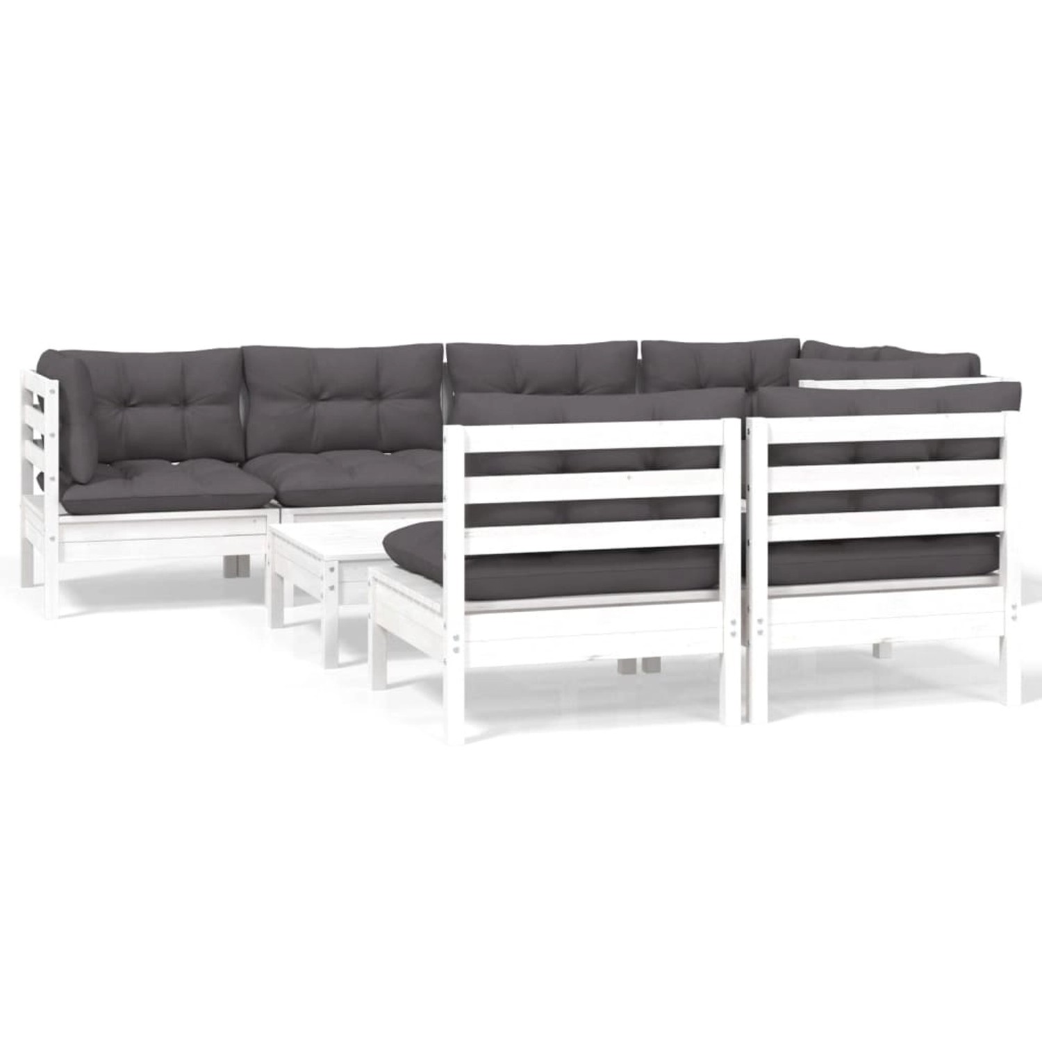 vidaXL 8-tlg Garten-Lounge-Set mit Kissen Weiß Kiefer Massivholz Modell 11 günstig online kaufen