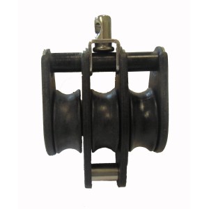 Seilflechter Block mit 3 Rollen und Wirbel, geeignet für Seile bis 8 mm.