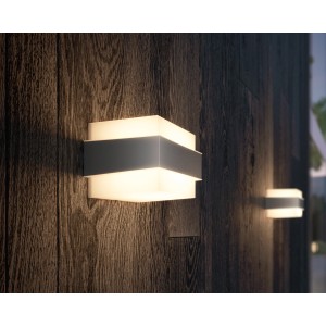 Moderne Philips myGarden Shovel Außenwandleuchte aus Edelstahl und Kunststoff. Quadratisches Design mit Lichteffekt.