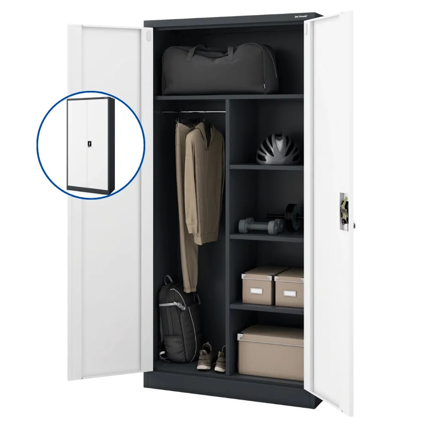JAN NOWAK Mehrzweckschrank Metall Abschließbar DAWID 185 x 90 x 45 cm Anthrazit-Weiß Putzschrank Vorratschrank