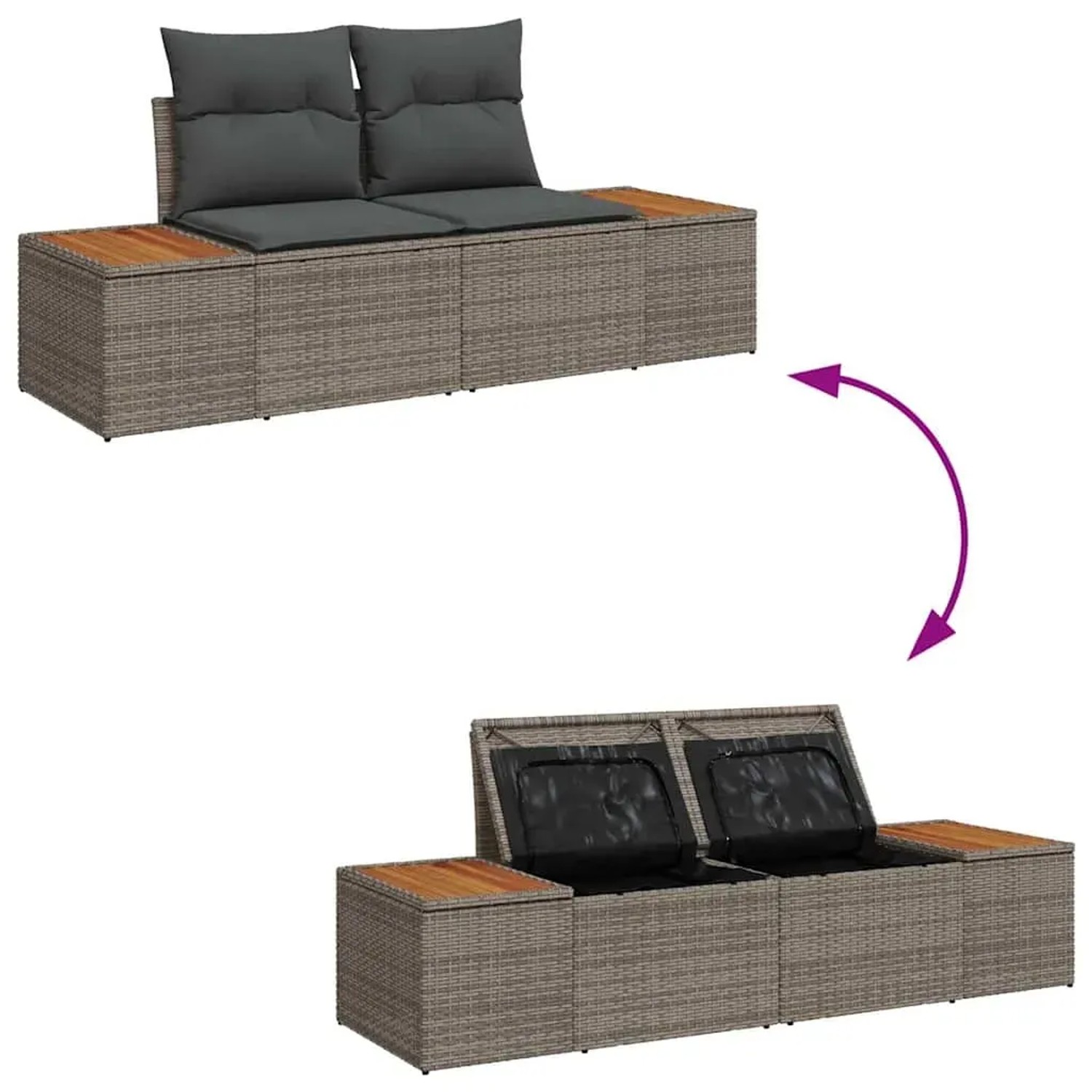 Graues 5-tlg. vidaXL Garten-Sofa-Set aus Rattan mit Stauraum.
