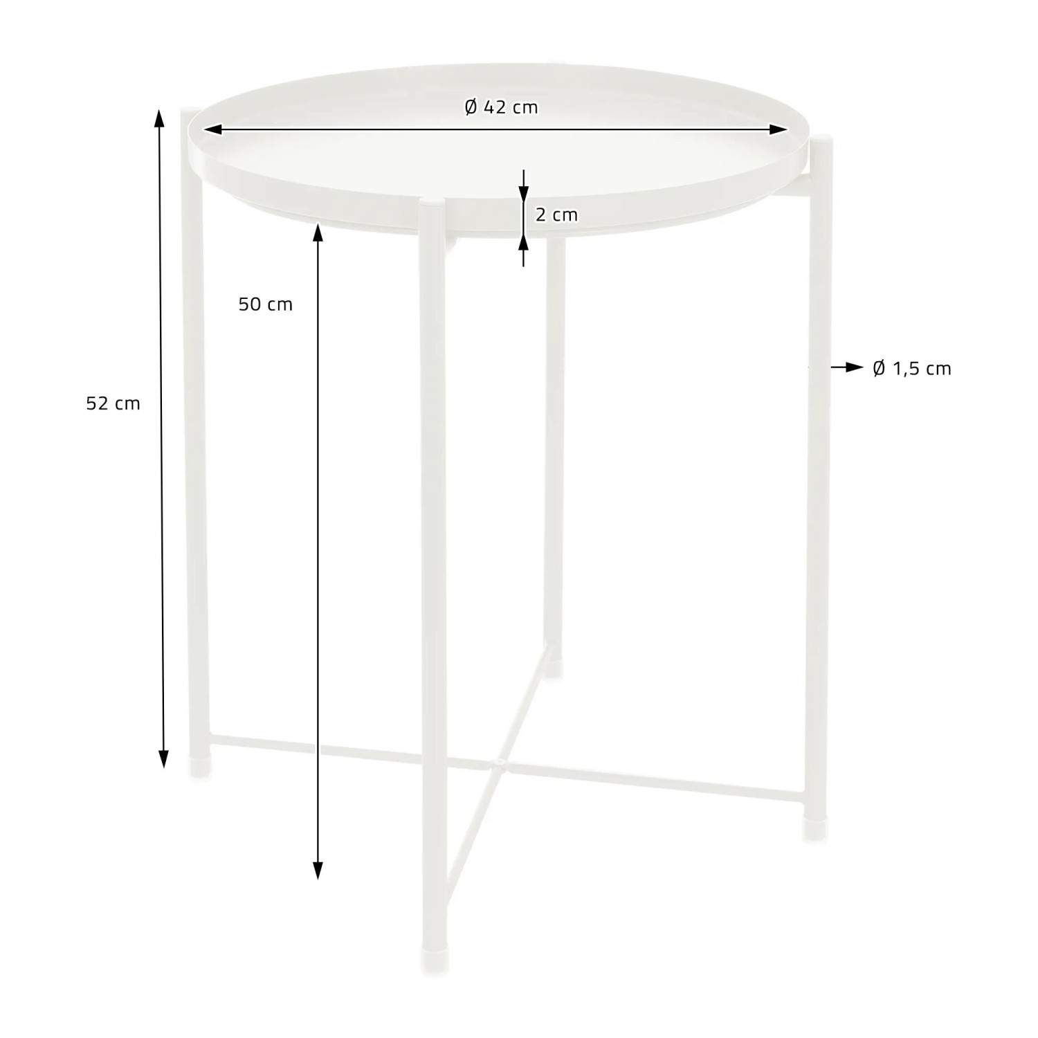 ML-Design Beistelltisch, rund, weiß, 45x52cm, mit abnehmbarem Tablett aus Metall. Wohnzimmertisch.