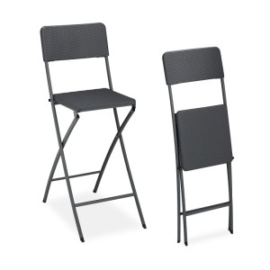 Relaxdays Barhocker 2er Set Kunststoff Stahl Grau Klappbar 115 cm x 44 cm x 63 cm