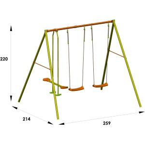 Trigano Metall Schaukel Elirou 220 cm mit Doppelsitz und zwei Schaukelsitzen.