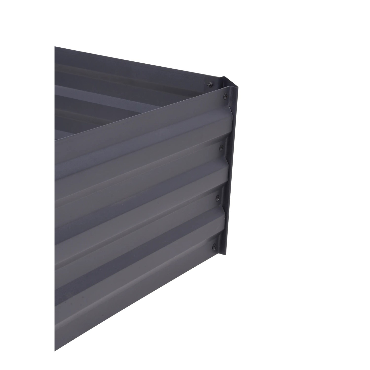 Anthrazitfarbene Garden Pleasure Hochbeet-Umrandung aus Metall, Detailansicht.
