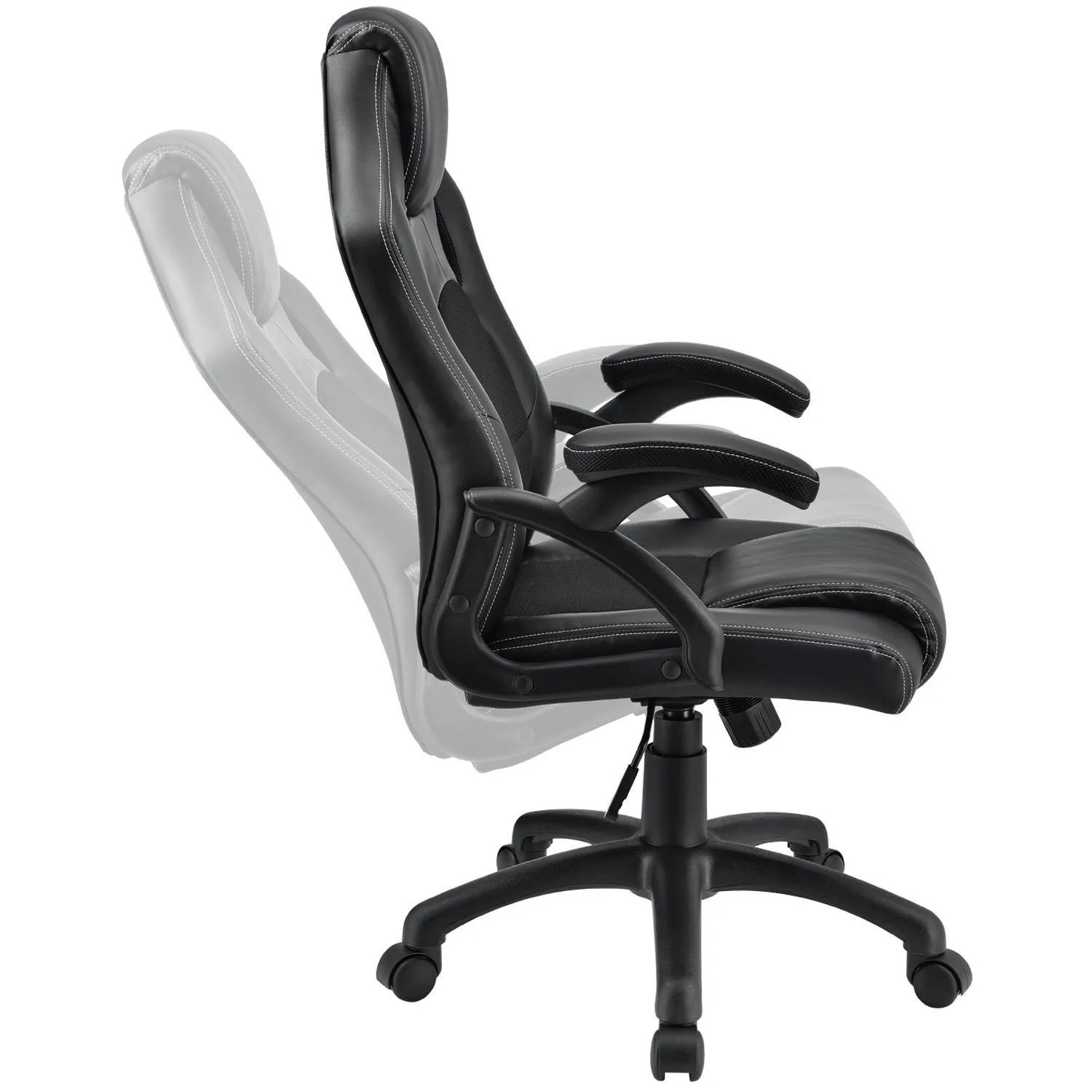 Schwarzer Juskys Racing Schreibtischstuhl Montreal, ergonomisch geformt und neigungsverstellbar.