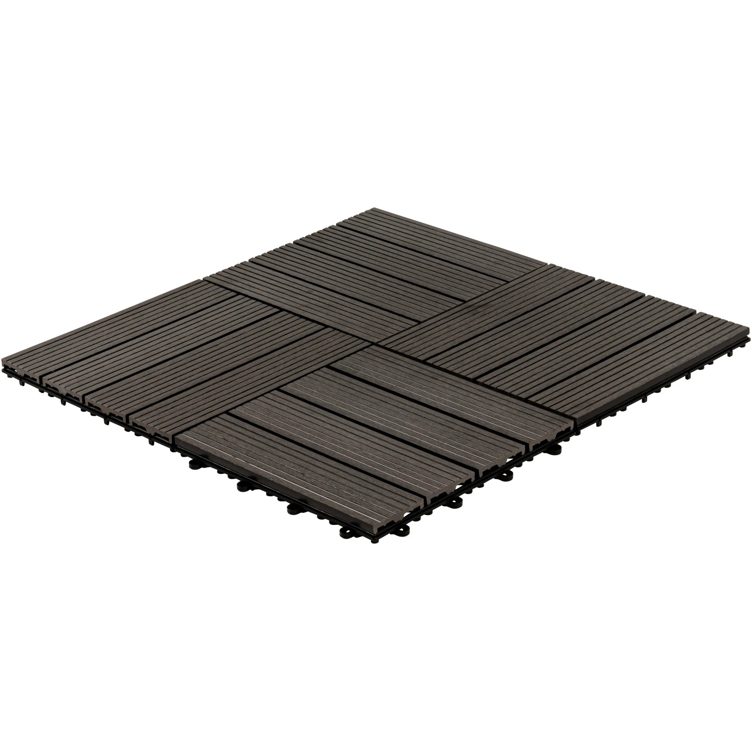 Anthrazitfarbene Home Deluxe WPC-Fliesen Bavaro (3 m²) mit Holzoptik und Klicksystem.