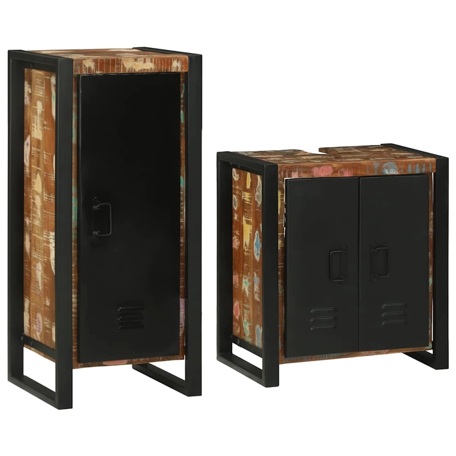 vidaXL Badezimmermöbel Set mit Tür 2-Tlg Mehrfarbig Massives Altholz 330560 günstig online kaufen