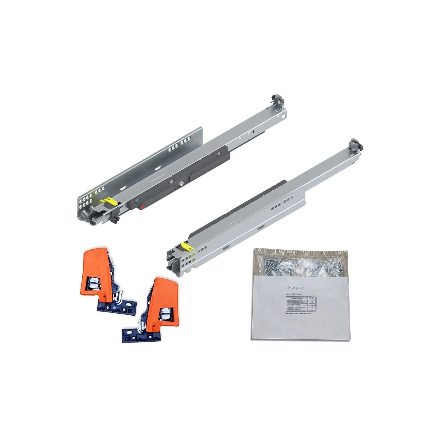 vasalat Set Blum Movento Tip-On 766H Schubladenschienen Vollauszug 750 mm 60 kg mit Zubehör