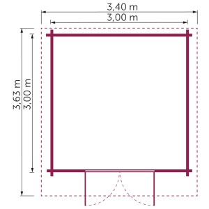 Grundriss Kiehn-Holz Gartenhaus KH 44-003, 300x300 cm, unbehandeltes Holz.
