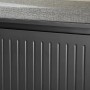 Detailansicht: Schwarze Schuhbank mit grauer Sitzfläche, schmal und ideal für den Flur.