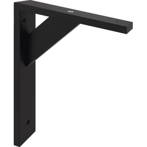 Schwarze Holzkonsole, 19,5x16,5 cm, zur Befestigung von Regalböden.