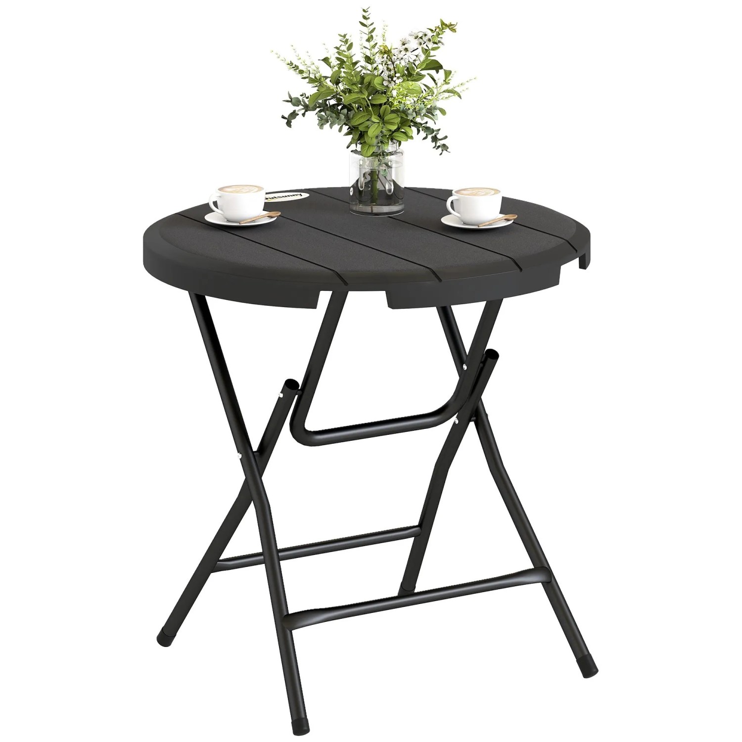 Outsunny Gartentisch  Stahl HDPE Dunkelgrau 80L x 80B x 73H cm