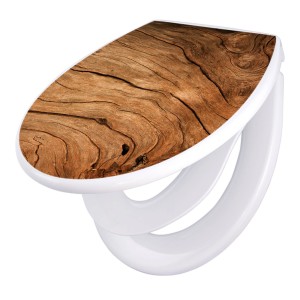 Banjado WC-Sitz Familie mit Holz-Motiv, Absenkautomatik, Kindersitz, Polypropylen, weiß.