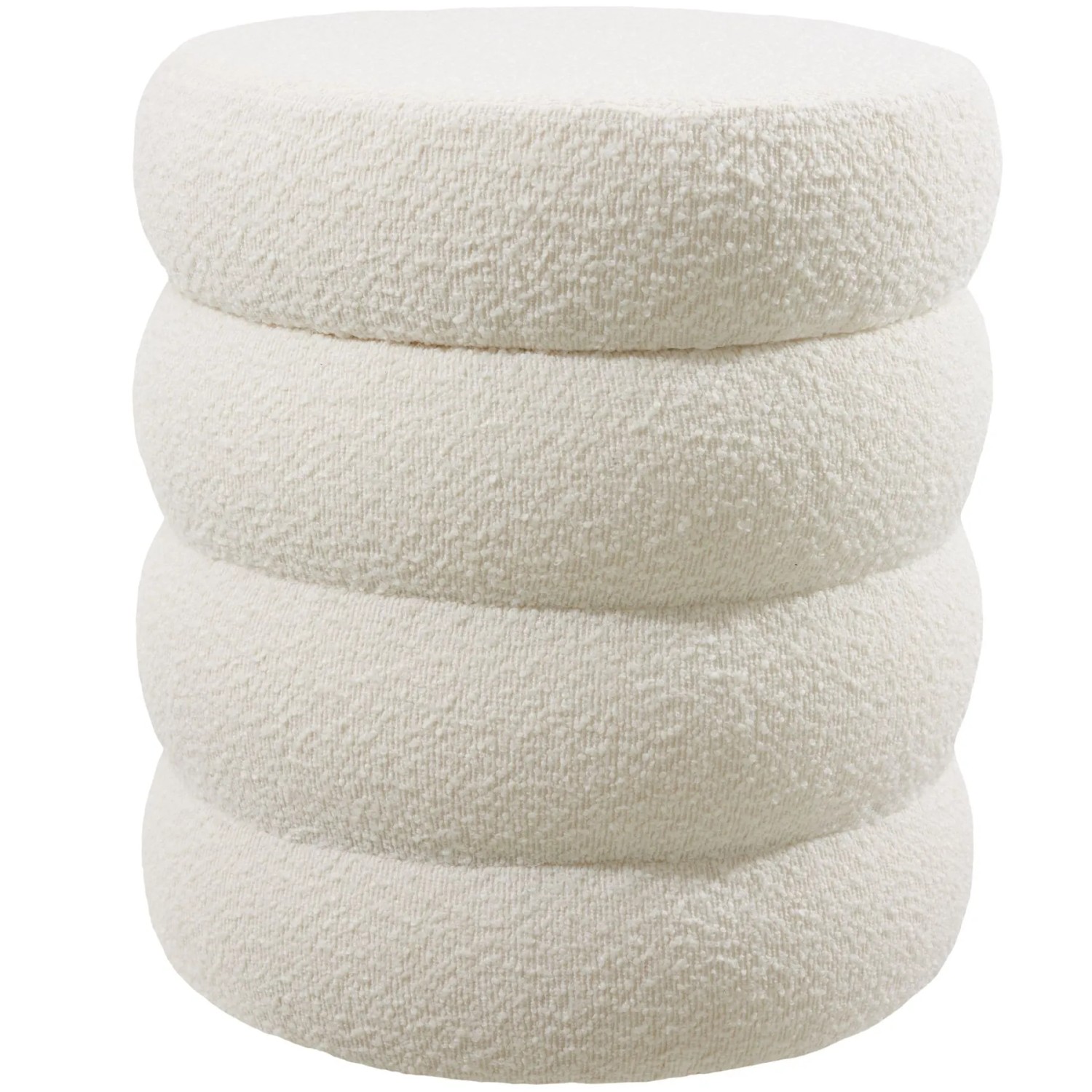 Tectake Sitzhocker Mit Stauraum Altu Rund 42 x 42 x 47 cm  42 x 42 x 47 cm Bouclé Creme Weiß