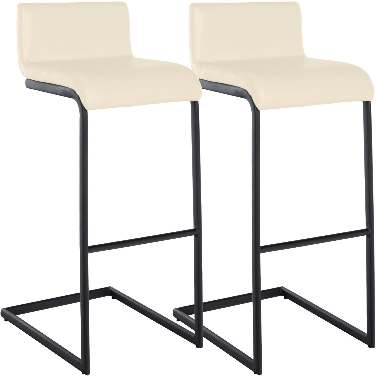 CLP 2er Set Barhocker Newport Schwarzes Metallgestell Creme/Kunstleder
