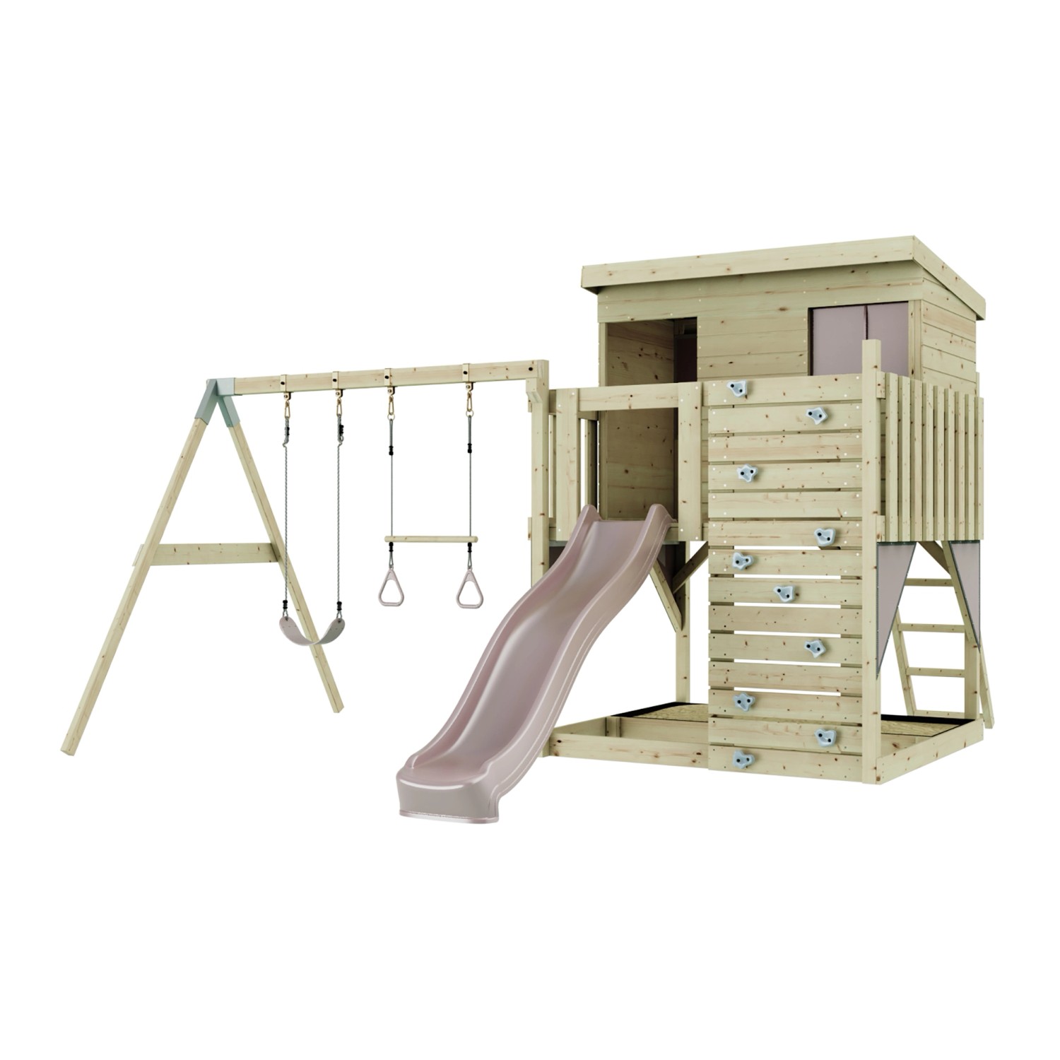 PolarPlay Spielturm Nils, mit Trapezstange, Altrosa