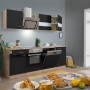Respekta Küchenzeile KB220ESSSC, 220 cm, Schwarz/Eiche Sägerau, mit E-Geräten und Geschirrspüler.
