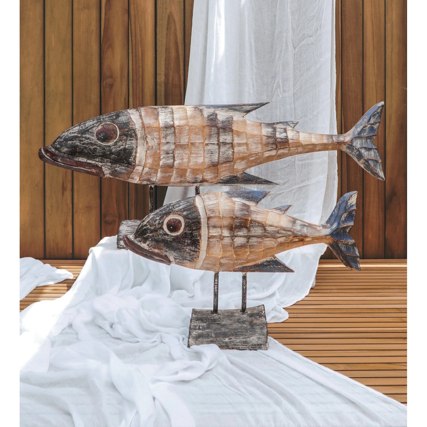 Holzfisch GRETA, Deko-Figur aus Naturholz, 41x14x100cm, Fisch-Optik für Innenräume.