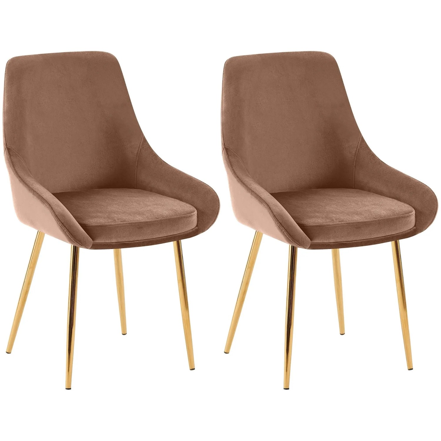 DELUKE 2er Set Esszimmerstuhl PUNAR Samt Braun 50x53x86cm Gold Essstühle Esszimmerstühle Küchenstühle Wohnzimmerstühle