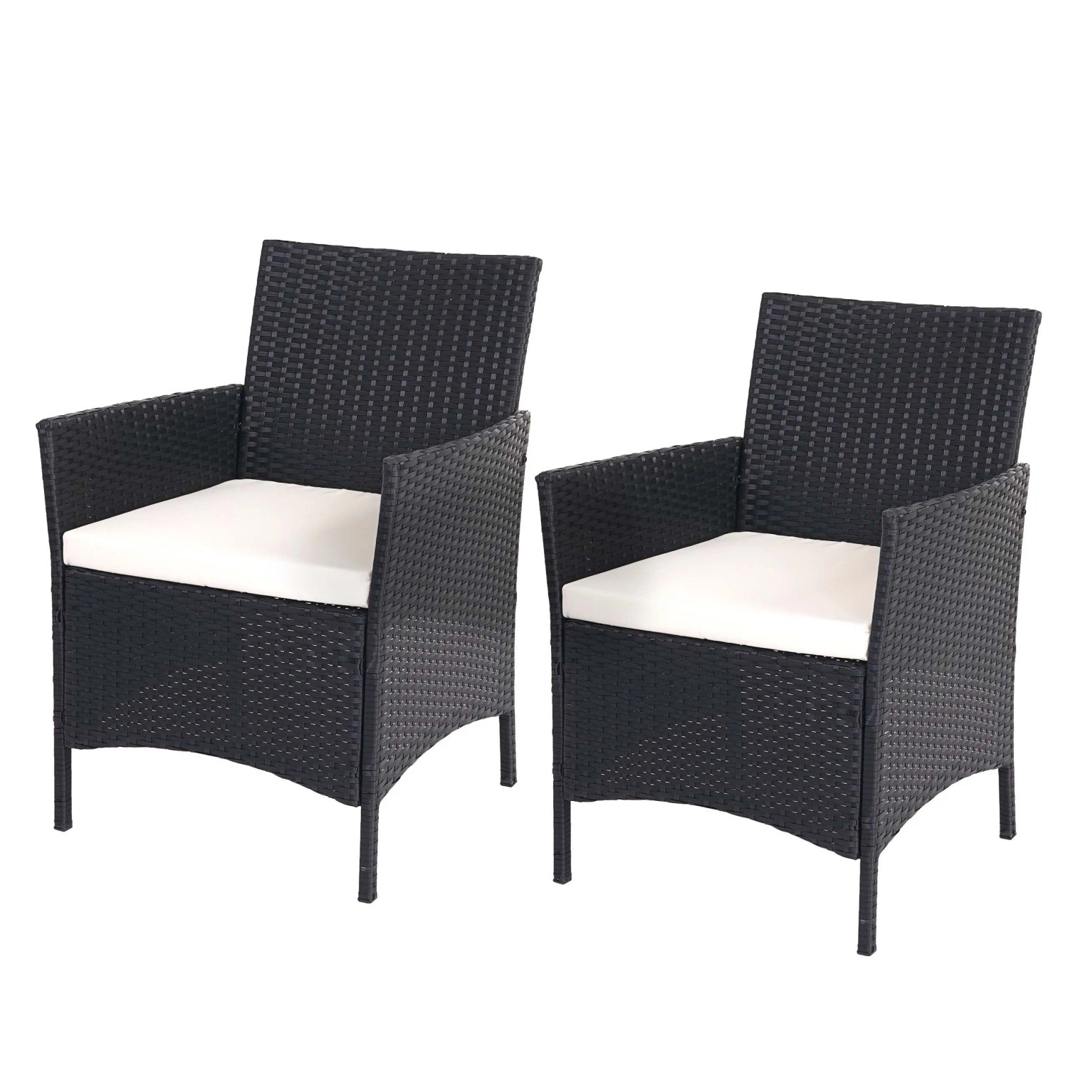 MCW Poly-Rattan Sessel Halden 2er-Set Anthrazit Kissen Creme