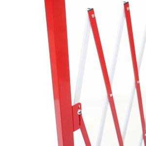 Ausziehbares MCW Absperrgitter B34, rot-weiß, aus Aluminium. Scherengitter für flexible Gartenzäune.