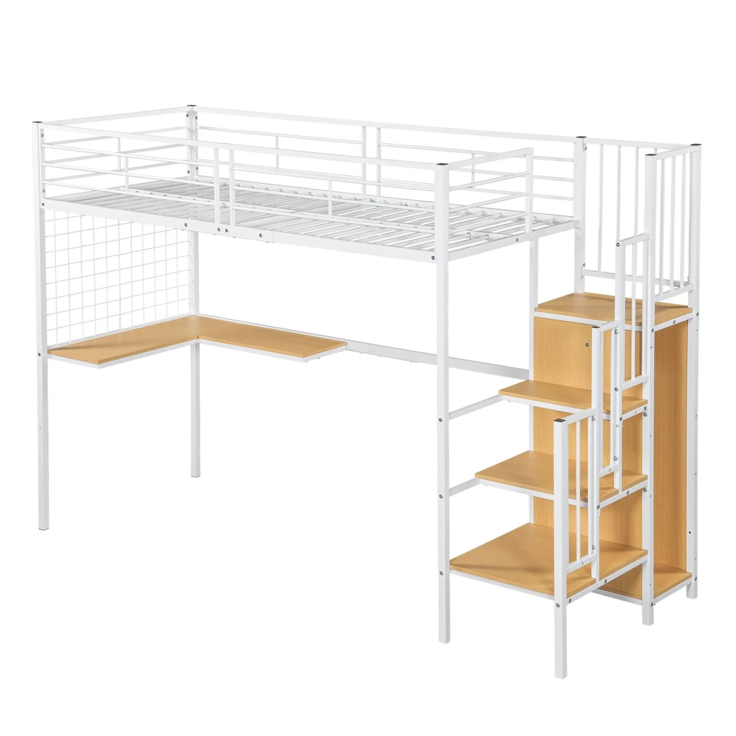 okwish Etagenbett 90x200cm mit Tisch Kleiderschrank Seitenleiter Kinderzimmer Weiß ohne Matratze