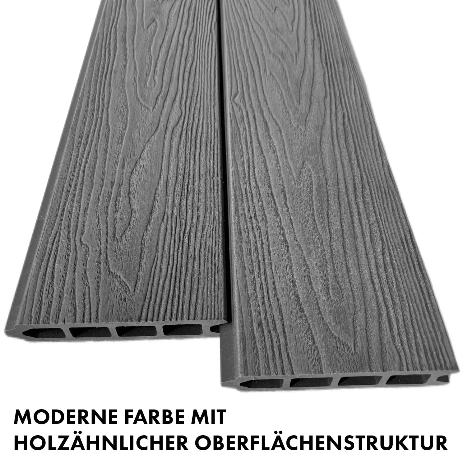 KARAT WPC Sichtschutzzaun Kronos, Ash Grey, Detailansicht der Holzstruktur.