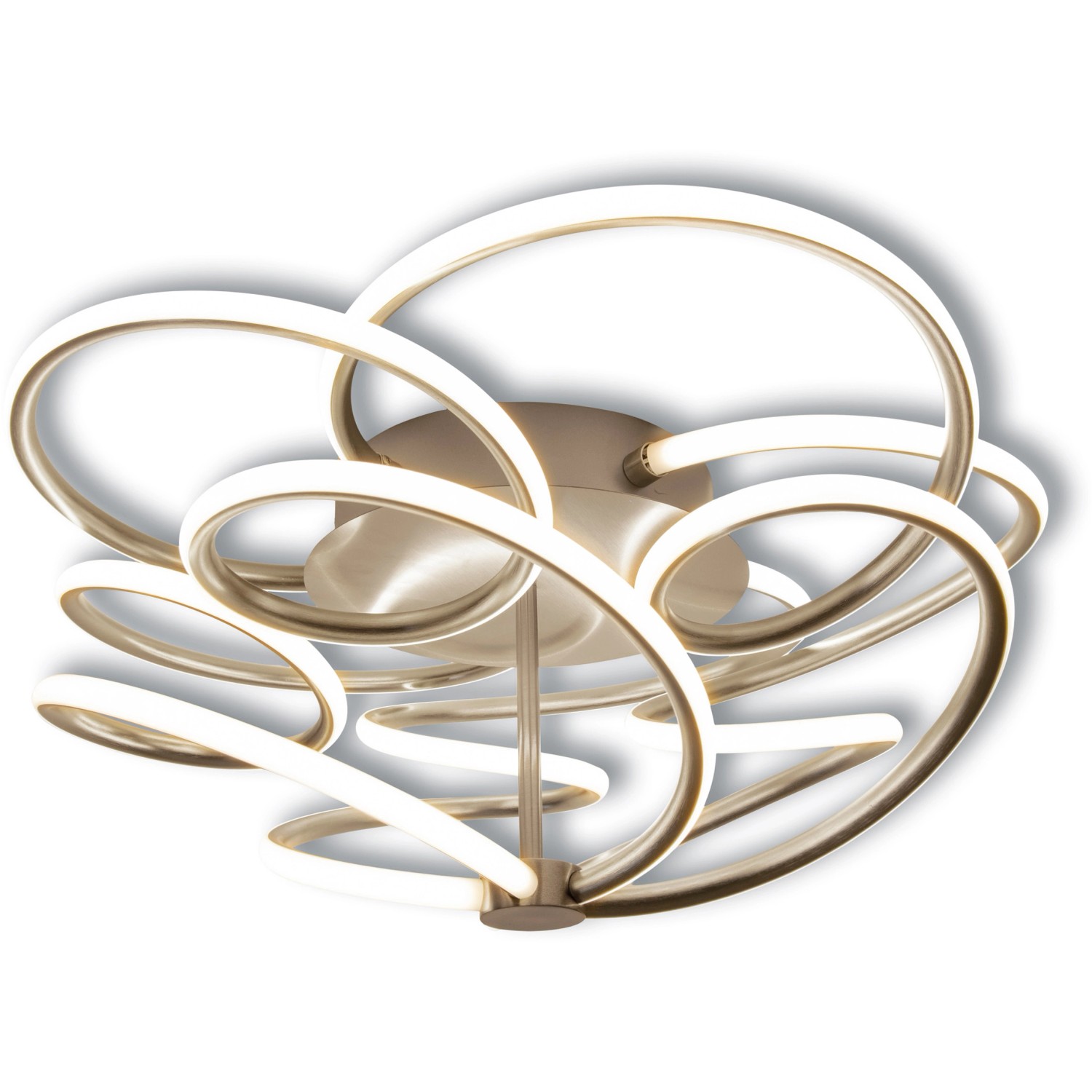 Moderne LED-Deckenleuchte Rizado in Satin-Nickel, Ø 57 cm. Abstraktes Design mit warmweißem Licht.