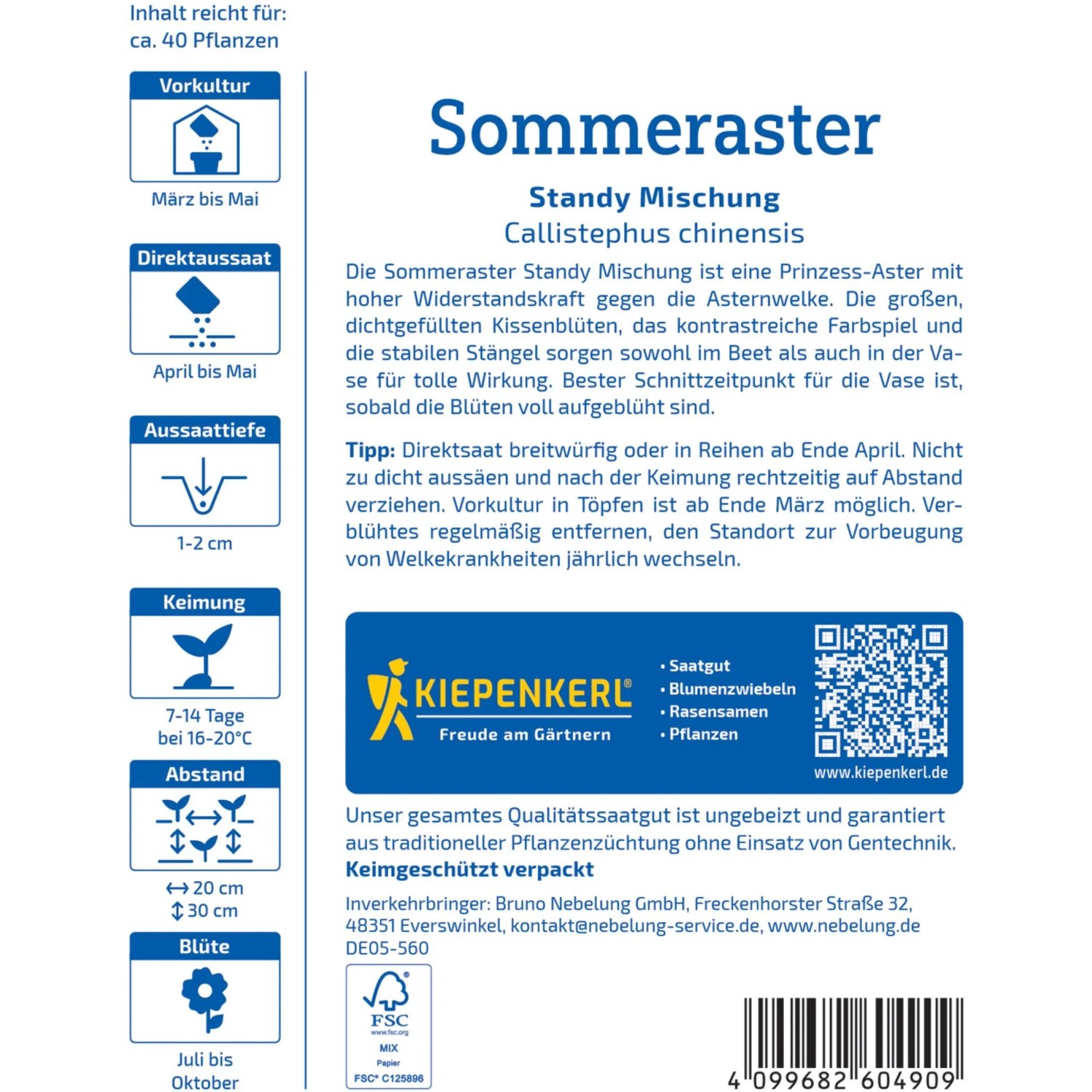 Kiepenkerl Sommeraster Standy Mischung Saatgutpackung