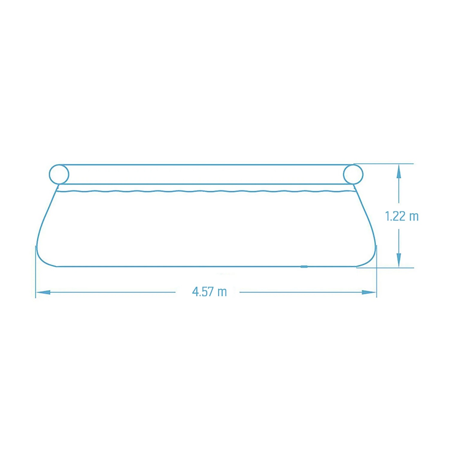 Skizze eines grauen Bestway Fast Set Aufstellpools, rund, Ø 457 x 122 cm, mit Maßangaben.