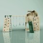 OutdoorToys Spielturm Oscar mit Rutsche, Kletterwand und Trapezschaukel in Dunkelgrün.