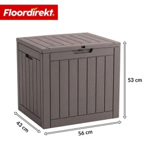 Braune Floordirekt Gartenbox in Holzoptik, wetterfeste Kissenbox mit 118L Volumen.