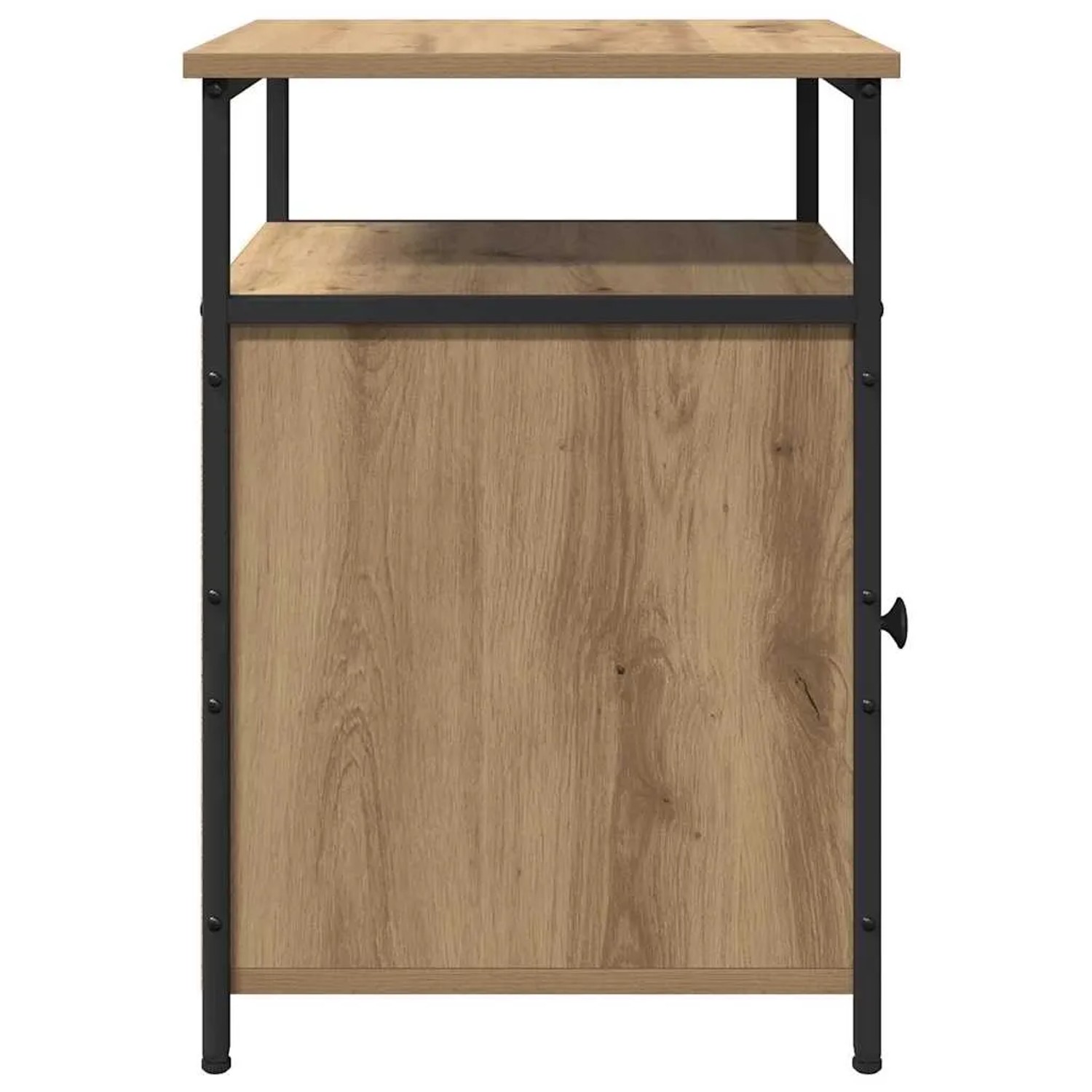 vidaXL Nachttisch Artisan-Eiche: Holzwerkstoff mit schwarzem Metallrahmen, offenem Fach & Tür. Praktischer Stauraum für Schlafzimmer.