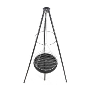 DELUKE Schwenkgrill MOMO, Holzkohlegrill mit Dreibeingestell, schwarz-silber, 152x69x76cm