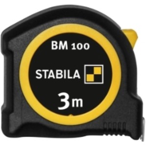 Stabila Taschenbandmaß BM 100, 3 m, schwarz/gelb. Kompaktes Messwerkzeug für präzise Messungen.