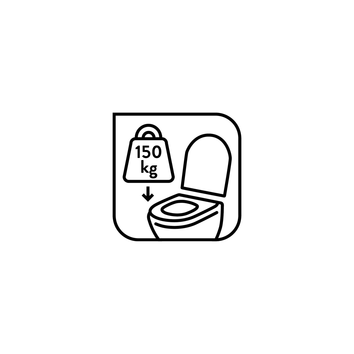 Symbol: WC-Sitz Belastbarkeit bis 150 kg.