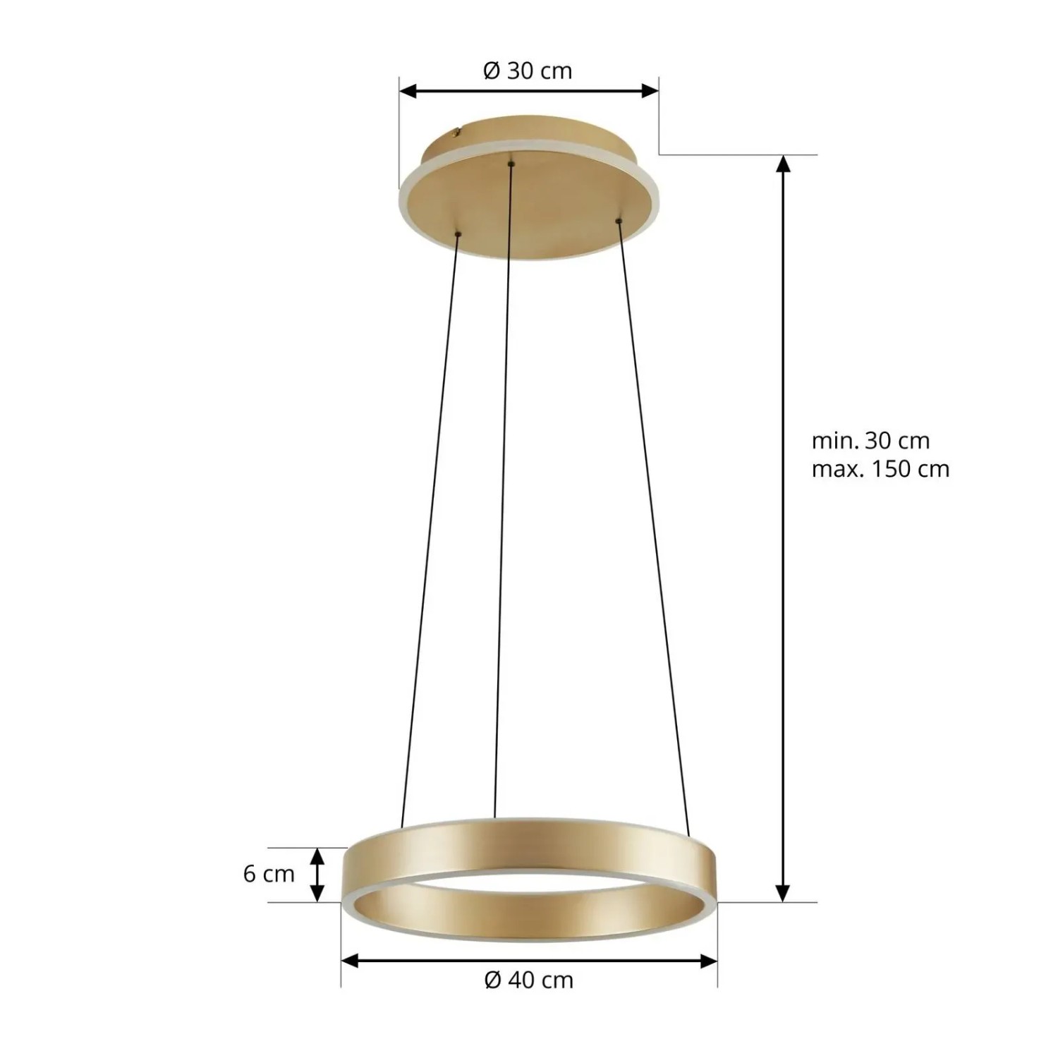 Moderne LED-Pendelleuchte Lucande Tindra in Gold/Messing, 40 cm Durchmesser, für Wohnzimmer.