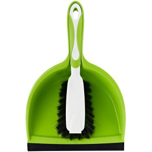 OBI Kehrgarnitur in Grün-Weiß mit Schaufel und Besen für die Reinigung.