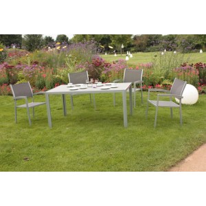 DELUKE Garten-Sitzgruppe JULIA 5-tlg. Kunststoff Grau Gartenmöbel-Set Gartengarnitur Garten-Essgruppe Stapelstühle Esstisch