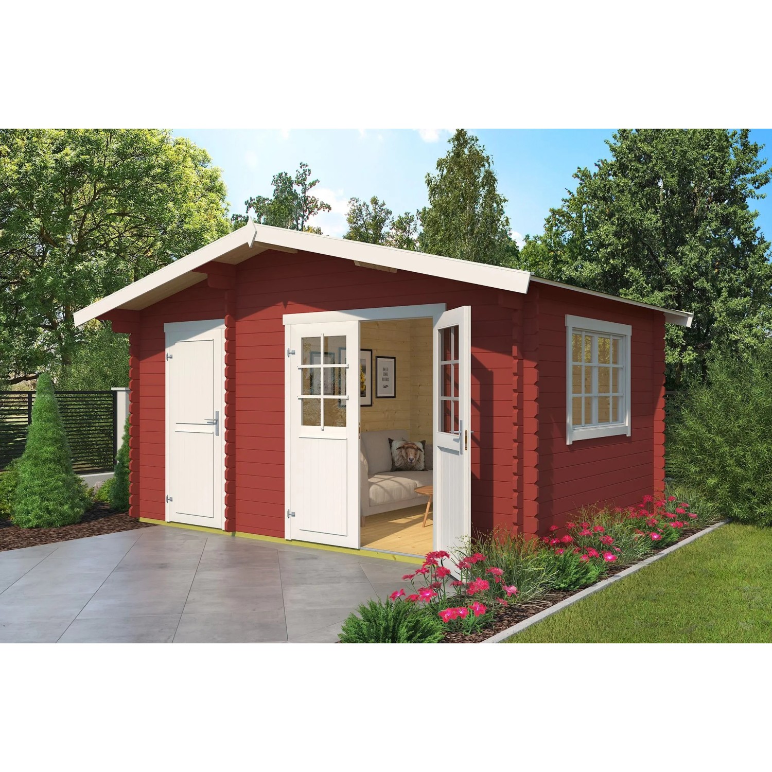 Lasita Holz-Gartenhaus Keila 34 Satteldach Schwedenrot Lasiert 425 cm x 280 cm