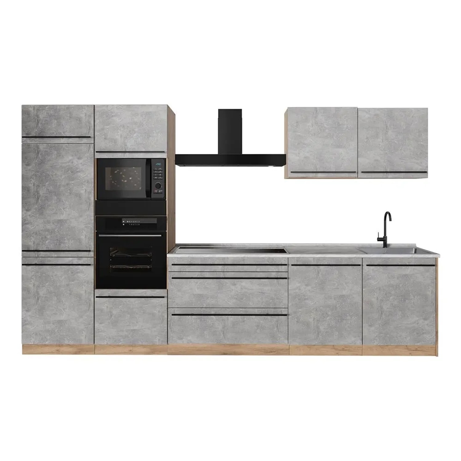 Vicco Küchenzeile R-Line Beton/Goldkraft Eiche 340 x 207 Arbeitsplatte Marmor Art Nr 67343