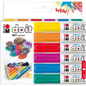 Marabu Craft Marker Do It 6er-Set mit Acrylmalstiften in Gelb, Orange, Rot, Pink, Blau und Grün.