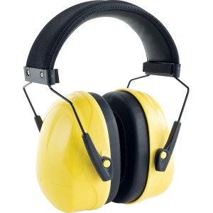 Gelber LUX Gehörschutz für Kinder mit verstellbarem Kopfbügel und weichen Ohrpolstern.